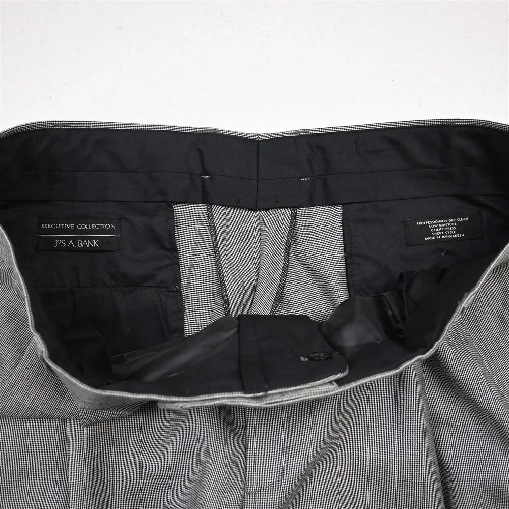 Jos A Bank 40x29 Gray Nailshead 100% Wool Pleated Executive Dress Mens Pants_3